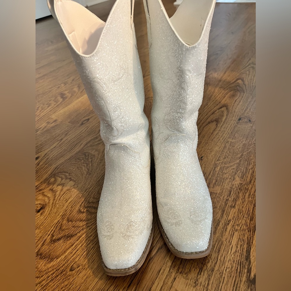 White sequin cowboy boots